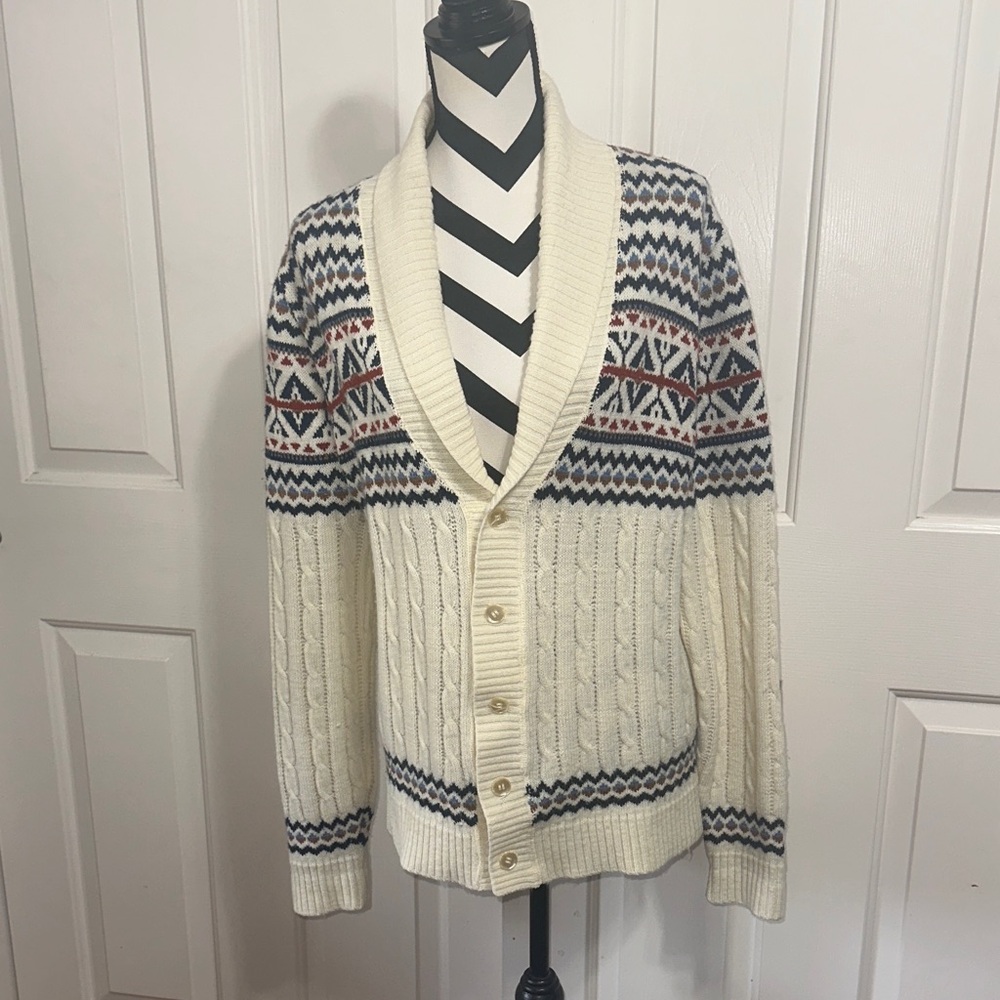Jantzen Vintage Cream Shawl Collar Cable Knit Grandpa Style Sweater Cardigan